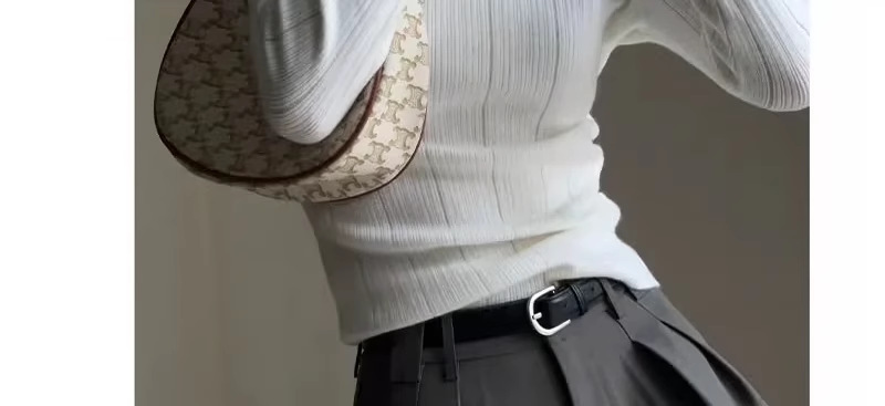 A light purple semi-high neck slim-fit innerwear with a knitted sweater for women in the spring of 2026 is a stylish and unique thin base layer pic 6