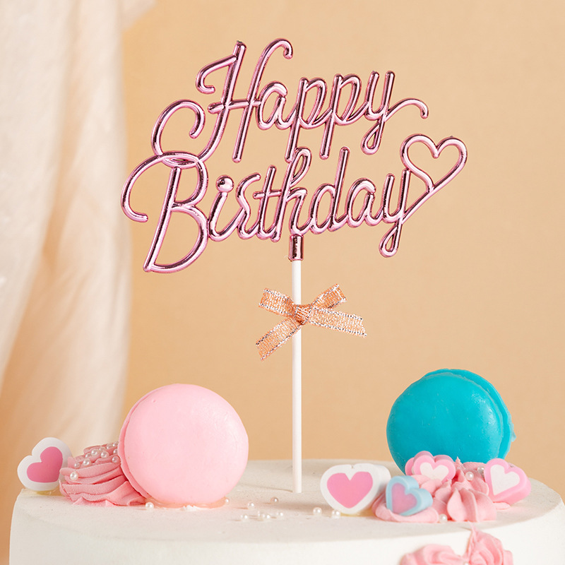 跨境立体英文生日爱心蛋糕装饰 甜品台派对蛋糕插件装饰详情4