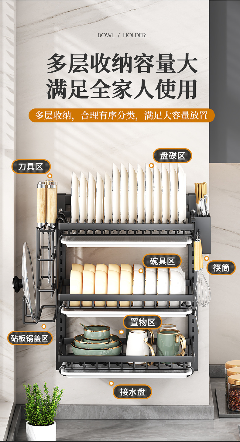 家用大号双层一体厨房置物架碗盘架筷子收纳架厨房沥水碗架收纳盒详情5