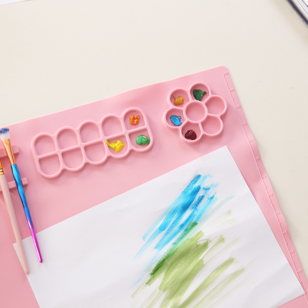 跨境食品级硅胶绘画垫 儿童美术用品 可擦水洗调色画板 多功能涂鸦油画垫 创意绘画工具详情3