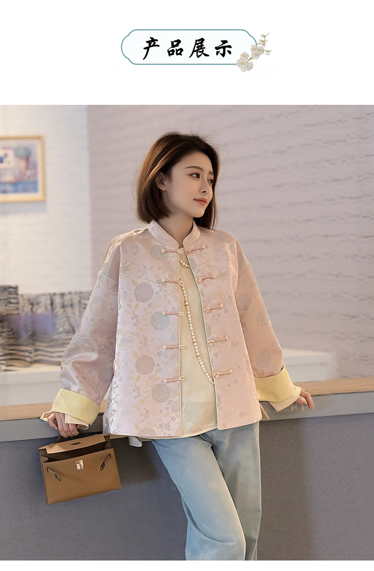 宋锦双面穿秋冬款女装重磅提花立领中式国风百搭毛呢外套宋韵盘扣女士古代服装详情7