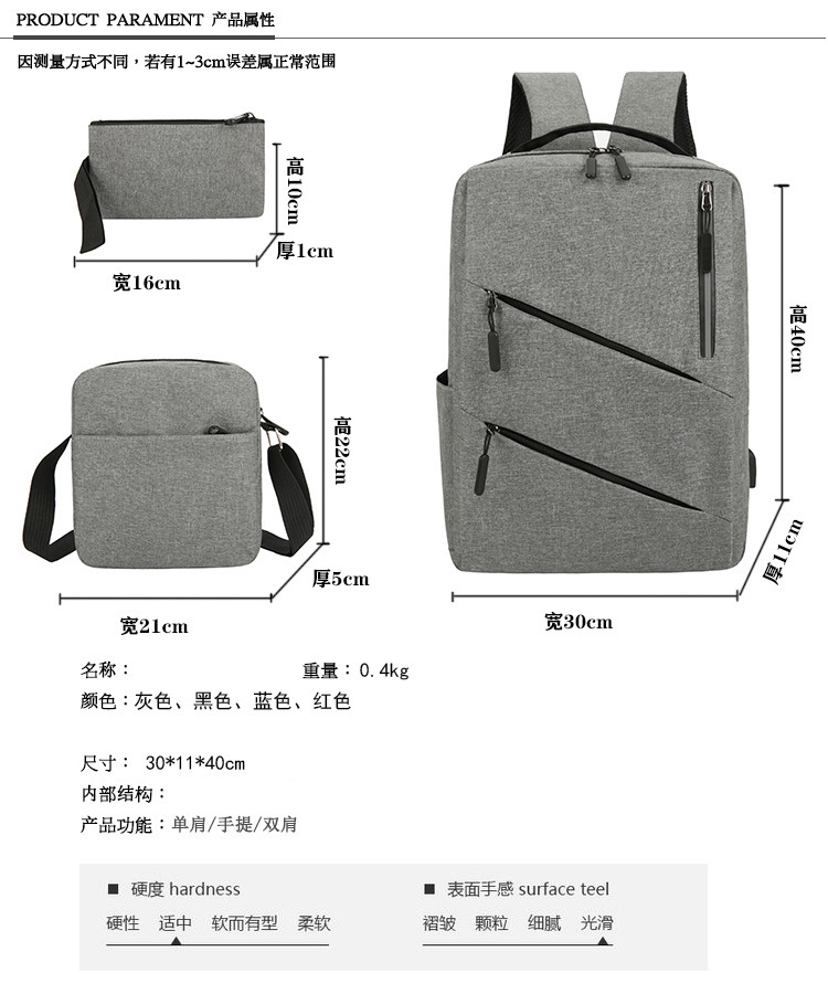 Rechargeable business backpack, multi-functional business trip and travel computer bag, foreign trade three-piece set, casual backpack, crossbody bag pic 17