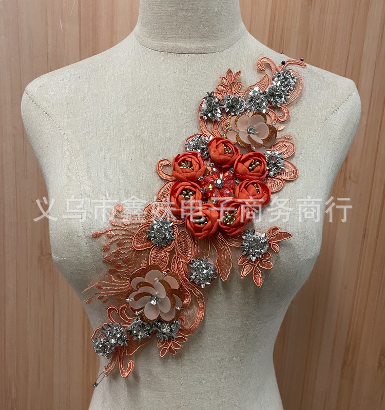 Wholesale handmade DIY water diamond pearl 40cm*10cm floral decals for clothing design pic 11