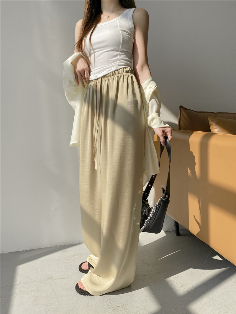 高腰松紧纵享丝滑珠光仿醋酸阔腿质感冰丝抽绳凉凉裤宽松阔腿裤女详情27