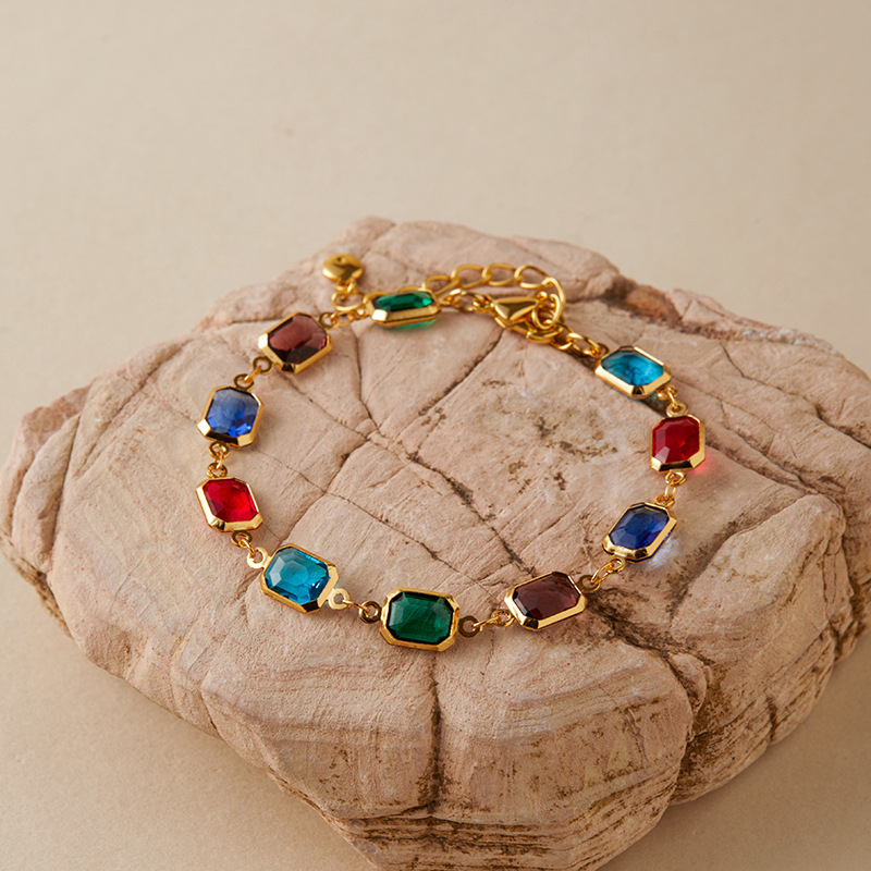 多巴胺手链跨境爱心设计小众几何水滴方形玻璃钻度假风小清新手饰详情32