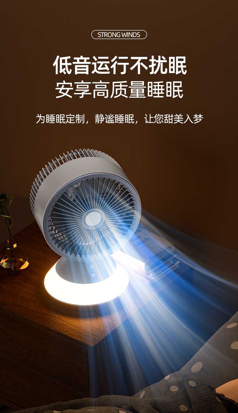 双头循环扇桌面台式夹子风扇露营风扇灯光可定时电风扇宿舍挂壁风详情27