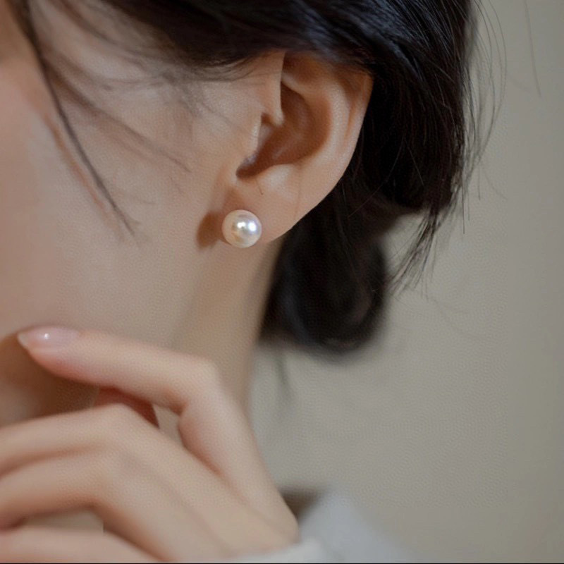 大直径天然淡水珍珠耳钉2024新爆款素钉百搭系列