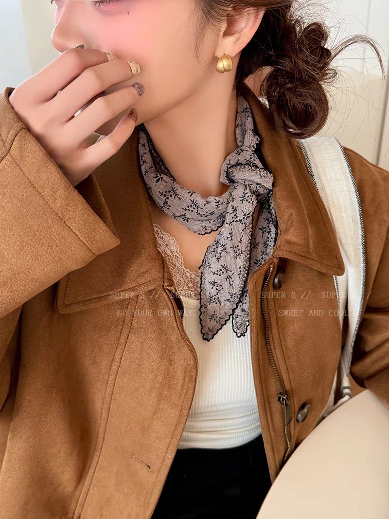 复古棉麻小碎花三角巾女春夏时尚文艺包头巾领巾气质系脖围巾配饰详情3