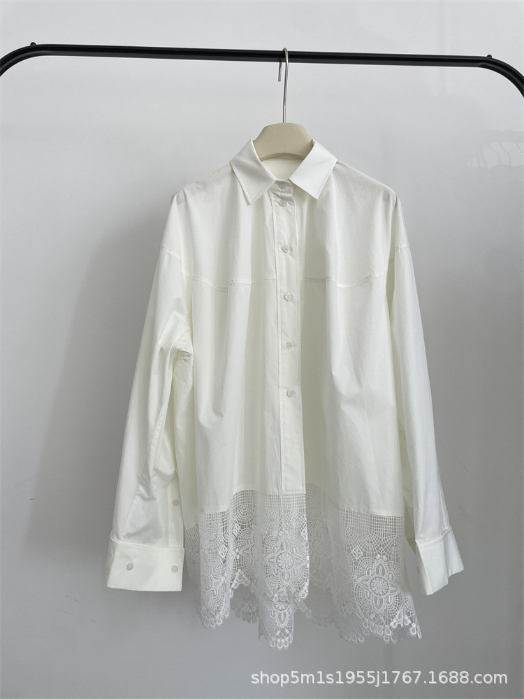 This is a new loose and fashionable shirt and top for women in the spring and autumn of 2025, featuring a Korean-style lace cutout and hook pattern design pic 1