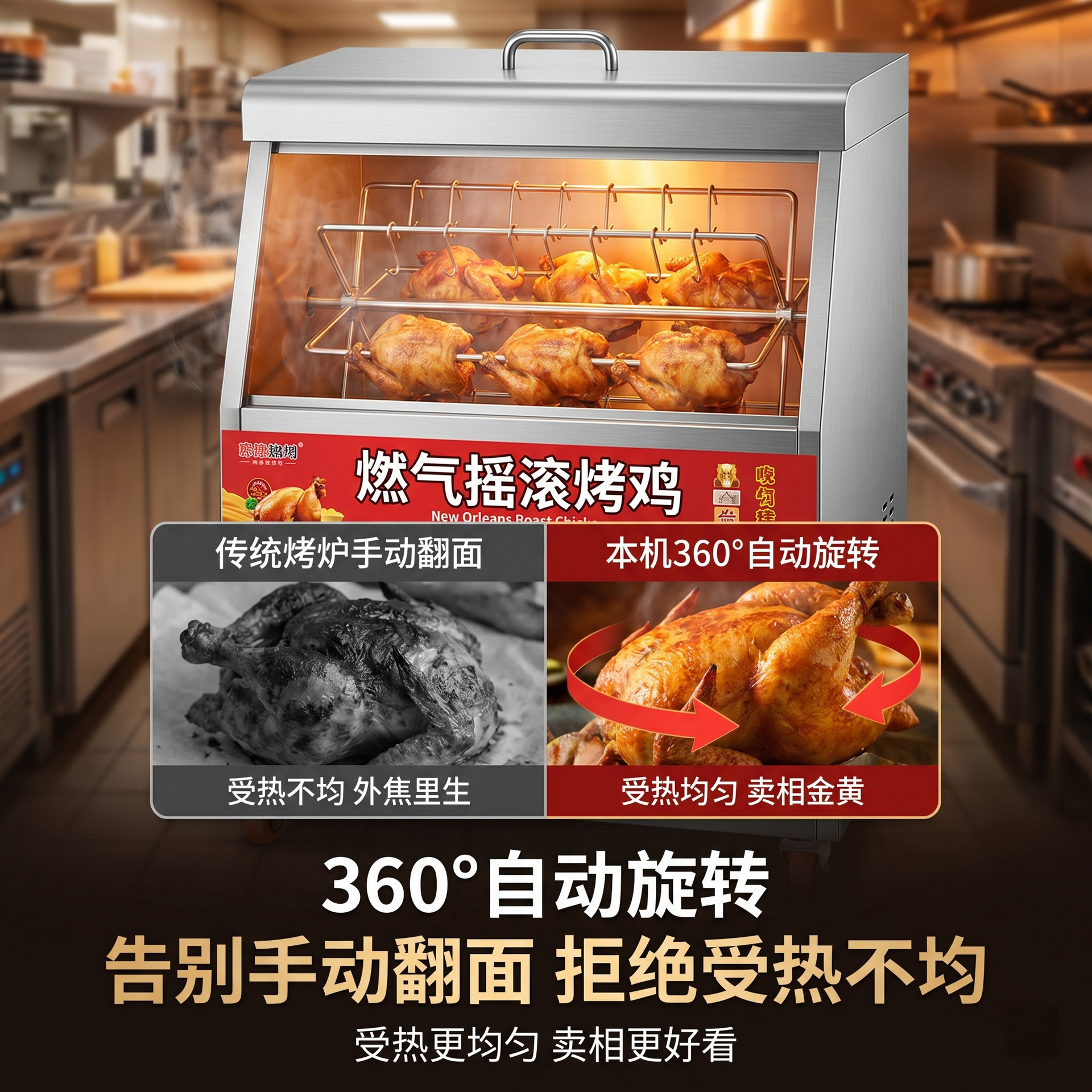 Commercial gas-fired chicken and donkey roasting oven, 360-degree automatic rotating poultry roasting oven, multi-functional barbecue oven, equipment for setting up stalls pic 6