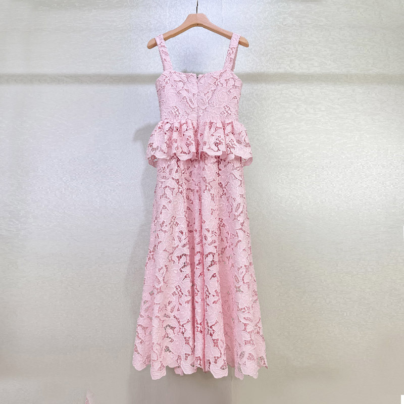 早秋2025法式小香风甜美荷叶边吊带重工双层蕾丝花卉蛋糕连衣裙女详情3