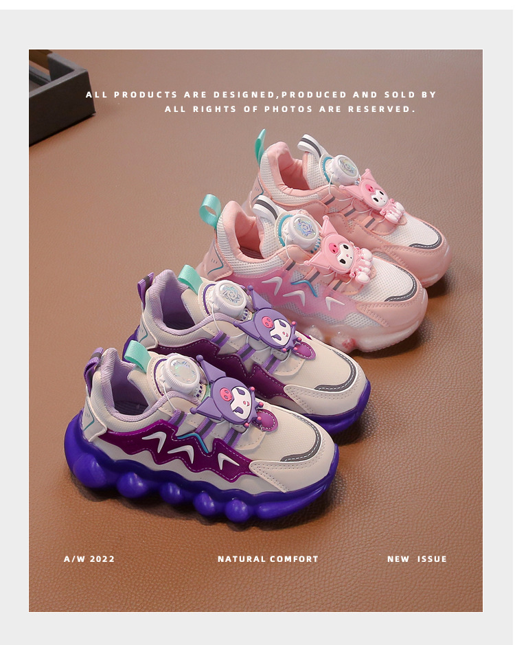 【现货】女童库洛米纽扣鞋皮面运动鞋中大童休闲鞋秋季单鞋防水潮详情2