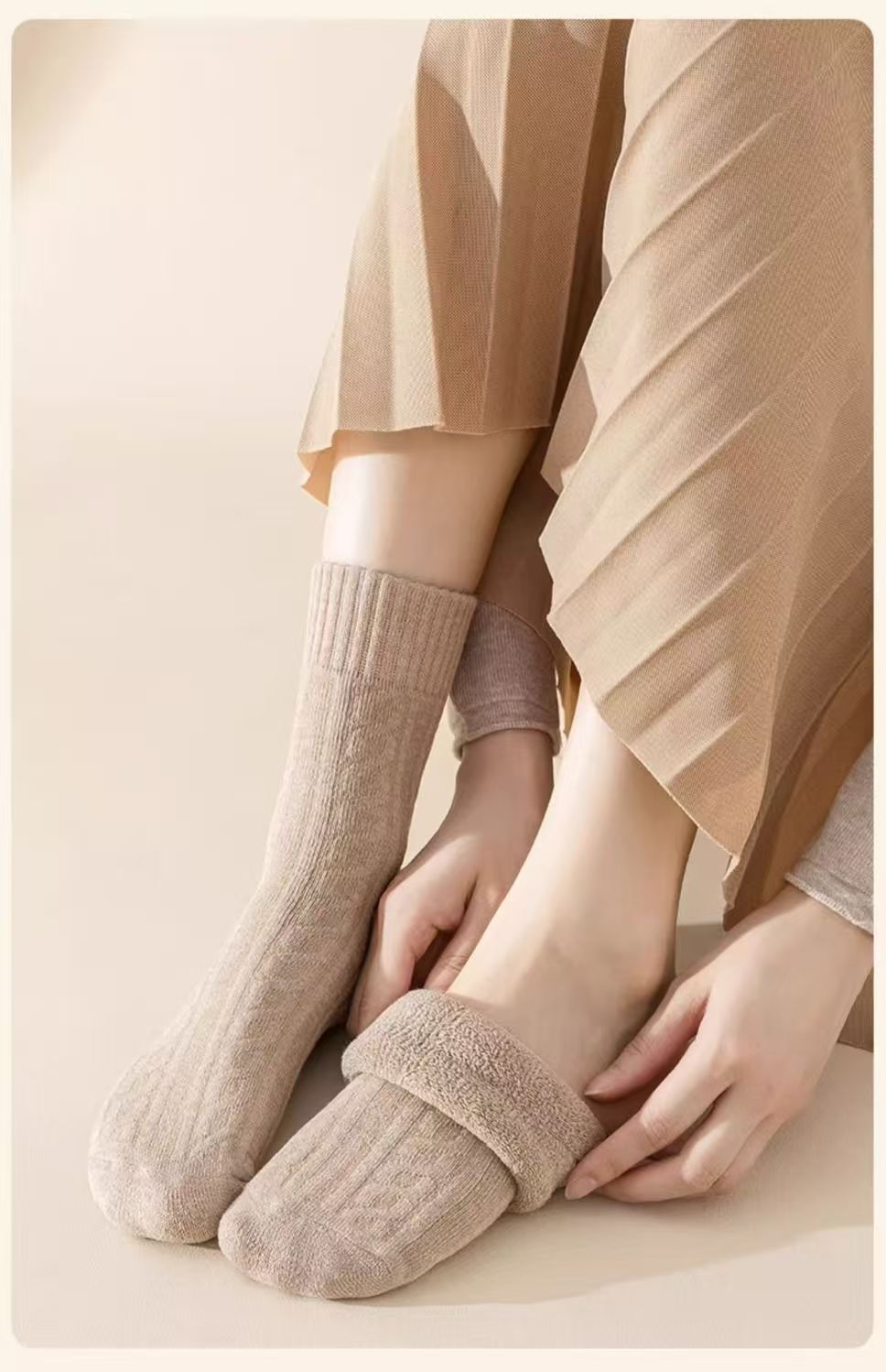 厚袜子女款秋冬麻花纹理中筒袜加厚袜冬季保暖毛圈保暖时尚纯色袜详情28