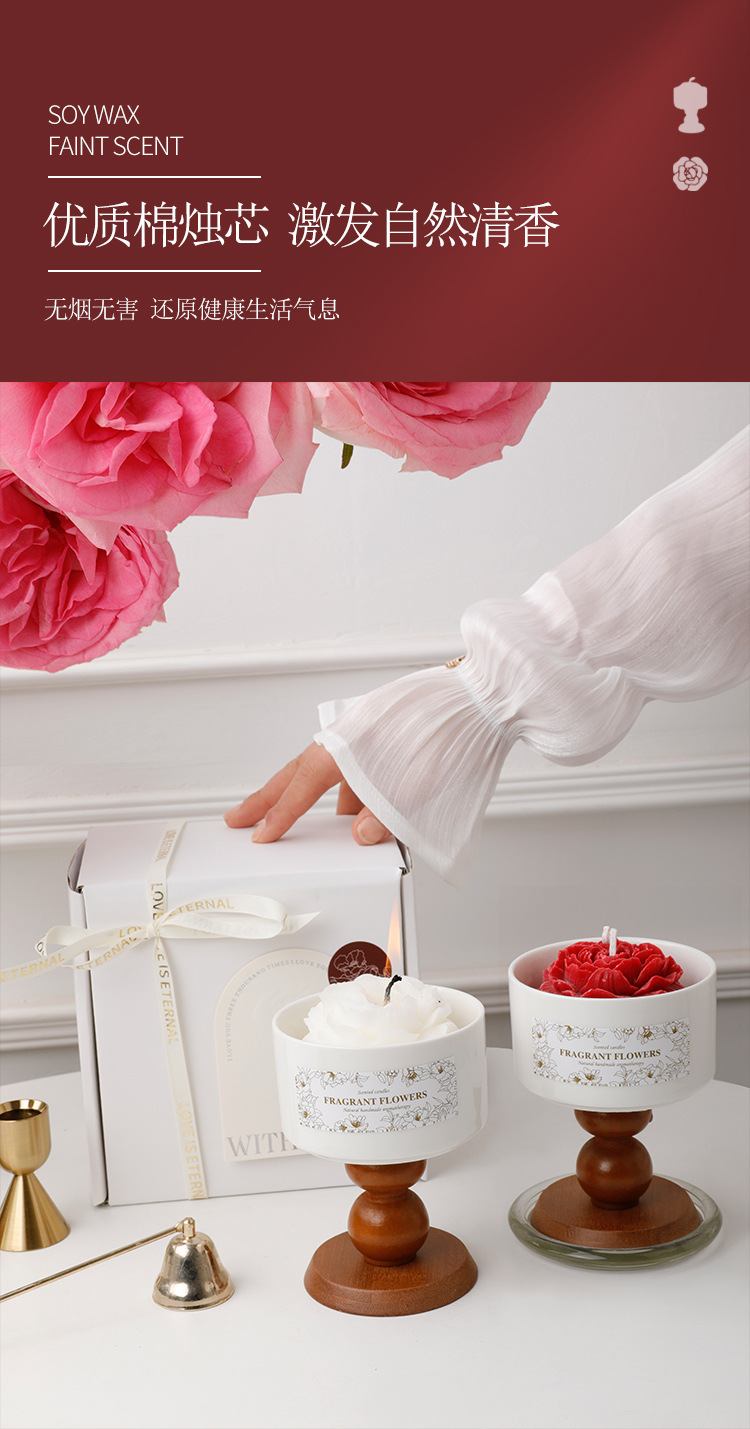 Camellia high-end scented candle gift box, retro ceramic cup wax, niche atmosphere, wedding and birthday gift pic 7