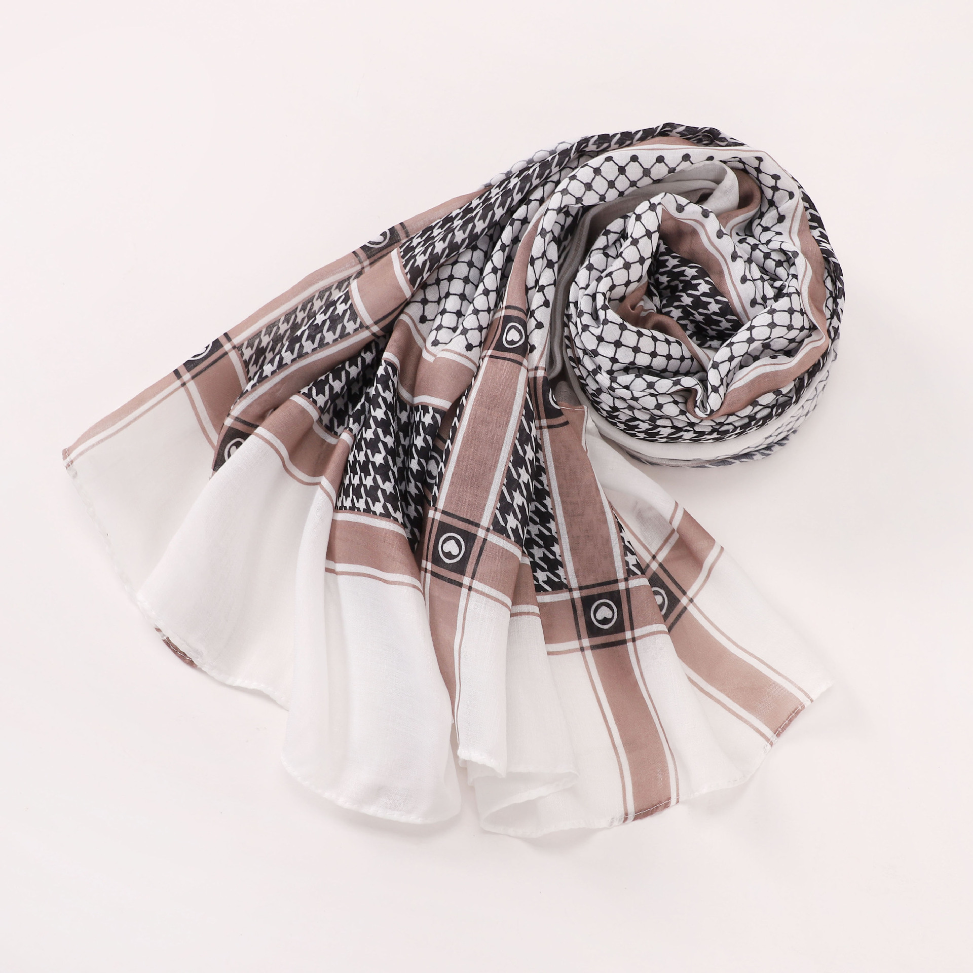 New printed satin polyester Palestinian checkered shawl, retro printed headscarf and scarf wholesale pic 6