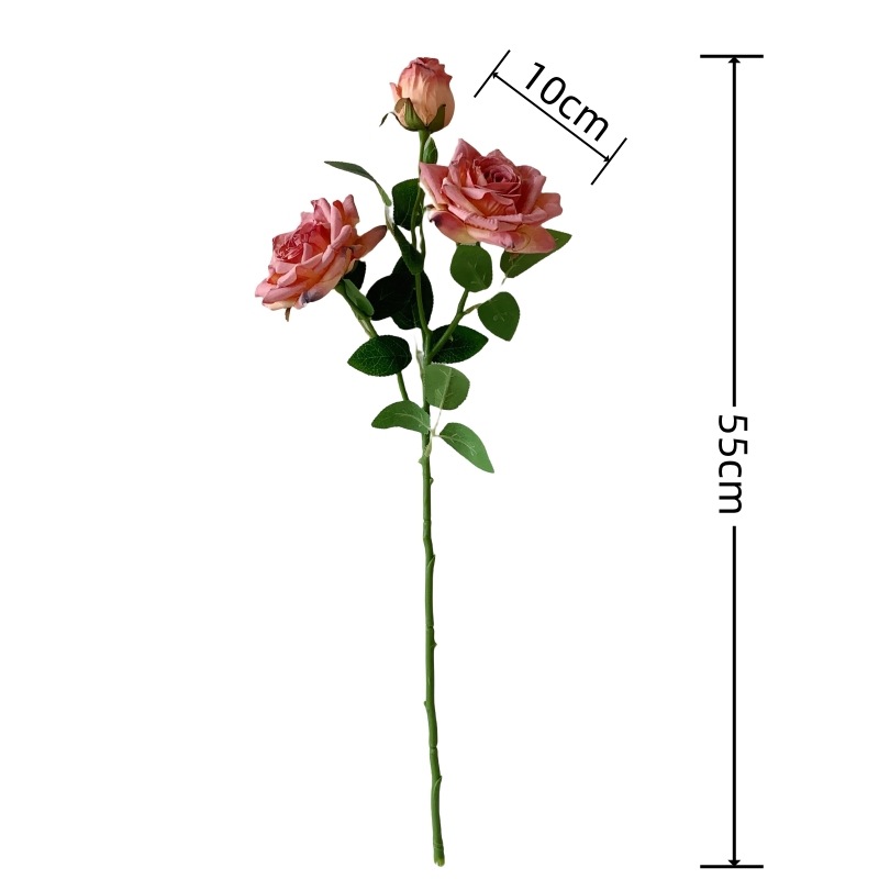 法式油画焦边3头玫瑰花仿真花干花假花花束摆设客厅装饰拍照道具详情4