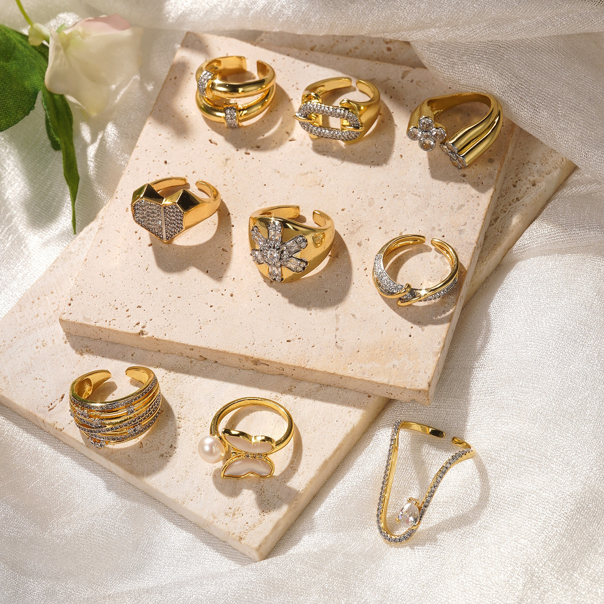 European and American ins light luxury open ring, fashionable and versatile, geometric line zirconium-inlaid small chanel-style simple ring, niche wholesale pic 34