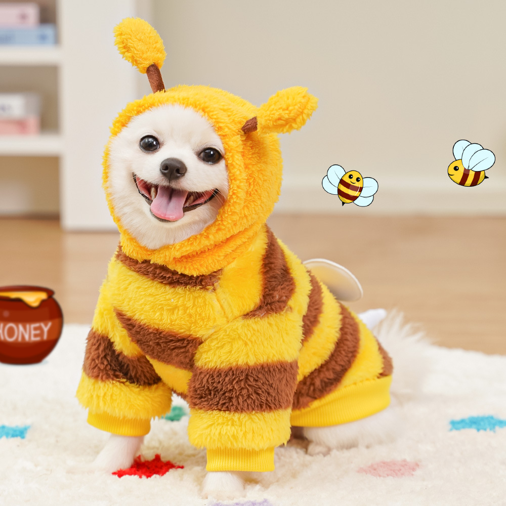 Big and small dog clothes, cat pet clothes, autumn and winter pet supplies can be towed wholesale, bee fleece transformation clothes pic 4