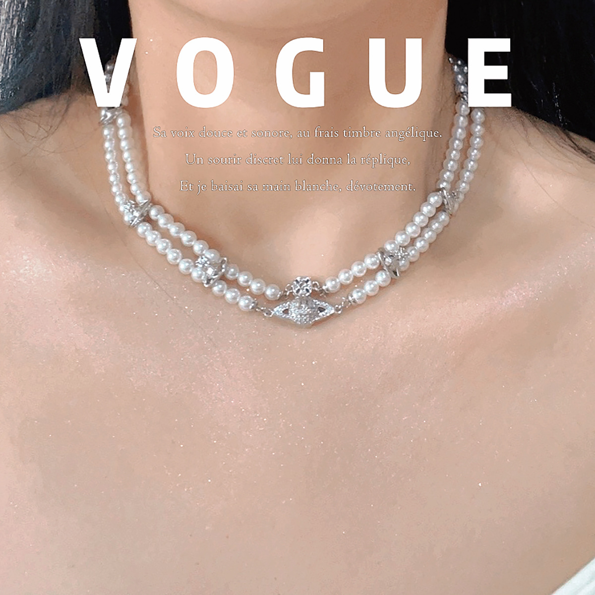 Doble capa collar de perlas de saturno nicho lujo ligero sensación premium cuello cadena de clavícula diseño original accesorios mujer clavícula pic 1