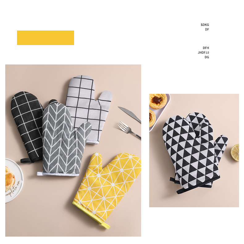 Kitchen microwave heat-resistant gloves, thickened checkered anti-scald and heat-resistant gloves, high-temperature resistant baking cotton and linen oven gloves pic 22
