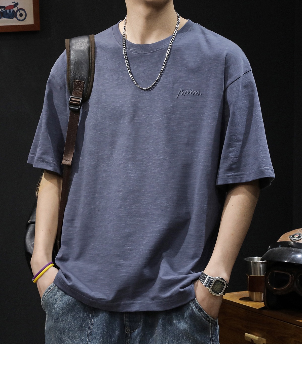 竹节纯棉短袖t恤男士夏季衣服2025新款半袖大码潮牌刺绣休闲体恤详情12
