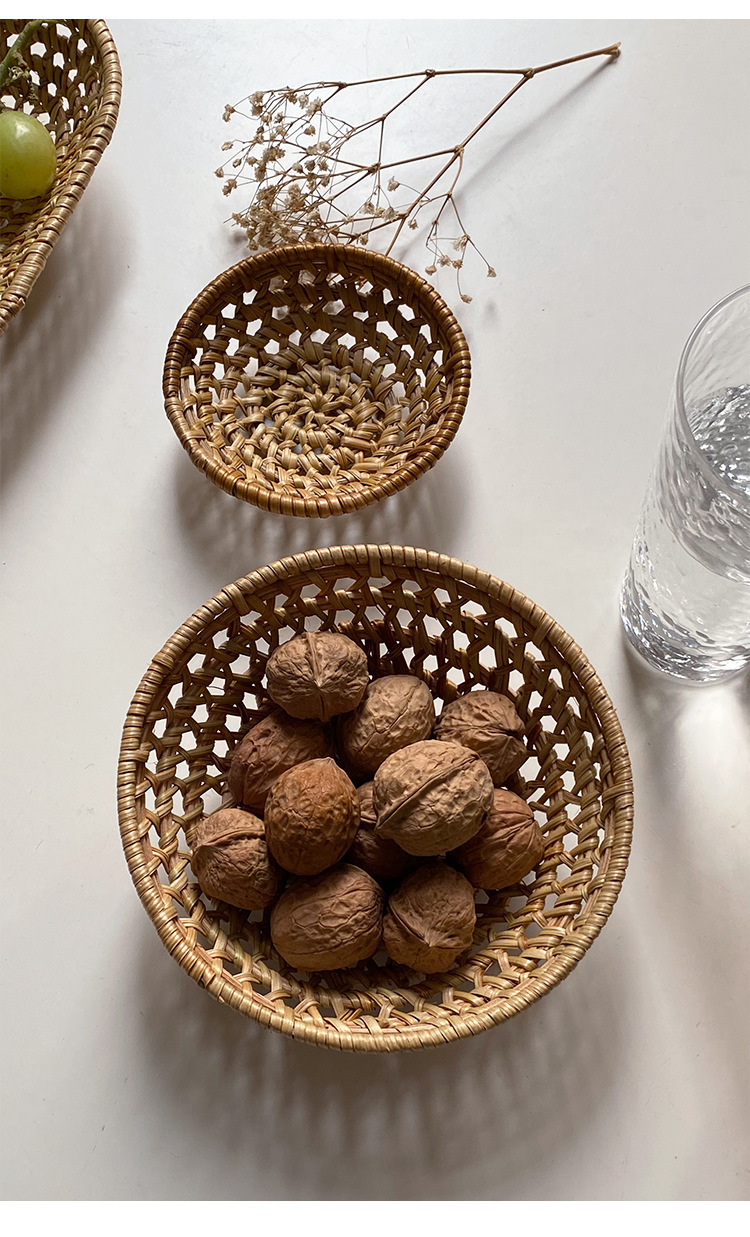 韩国日式餐具秋藤编织收纳毛巾托杯垫茶漏拍摄道具美式小食盘果碟详情16