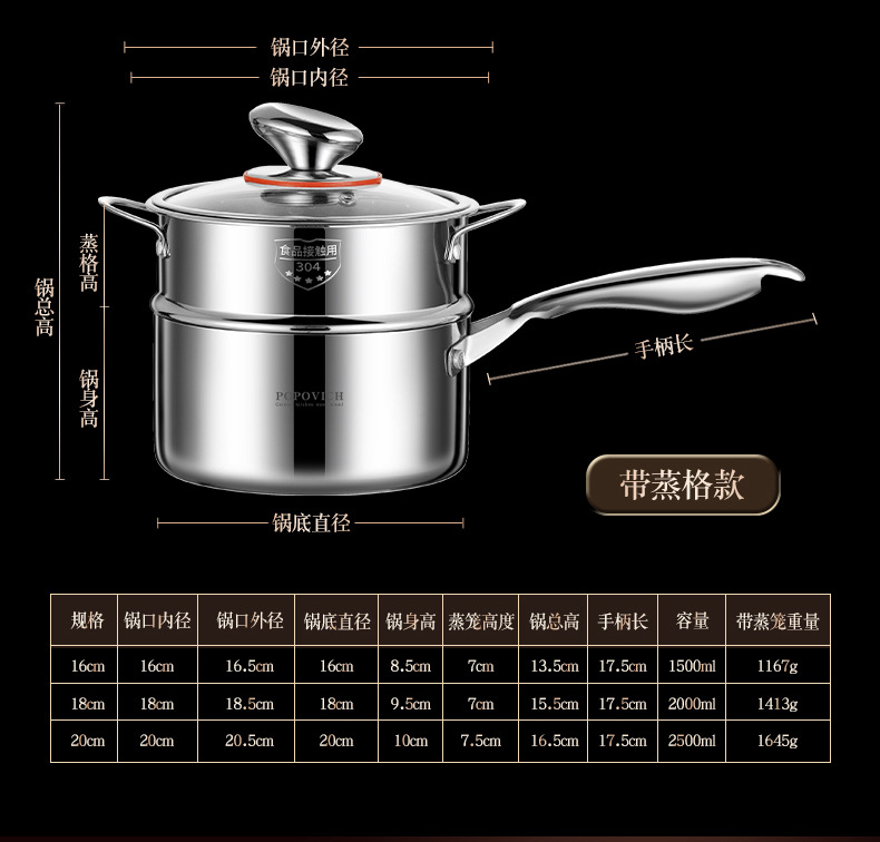 316不锈钢宝宝专用辅食锅无涂层小奶锅家用婴儿煎煮一体不粘蒸锅详情39