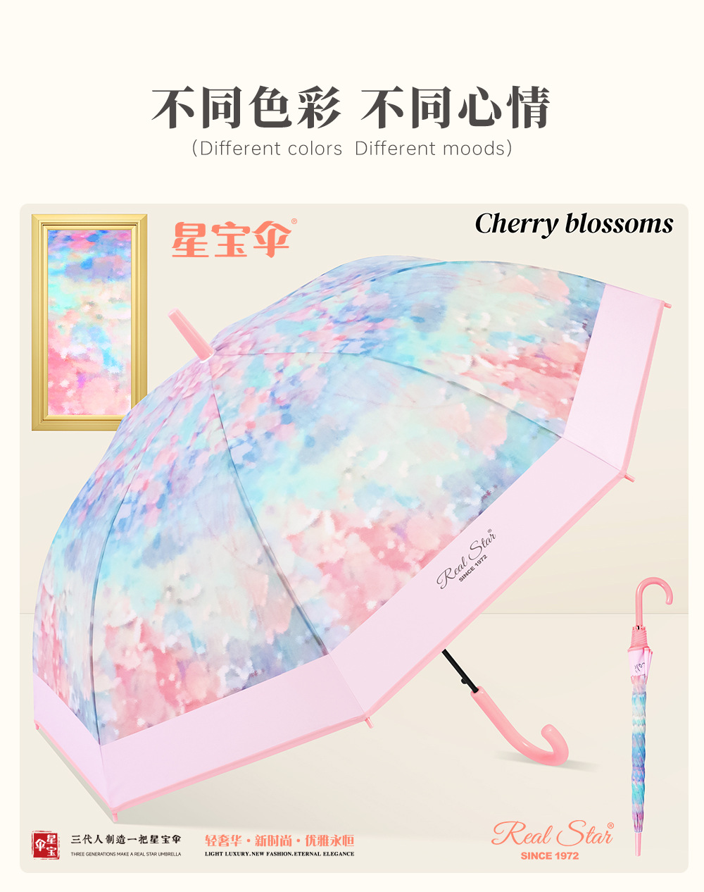 新款长柄塑料伞数码印刷彩色直把塑料雨伞非折叠自动开POE伞面EVA详情5