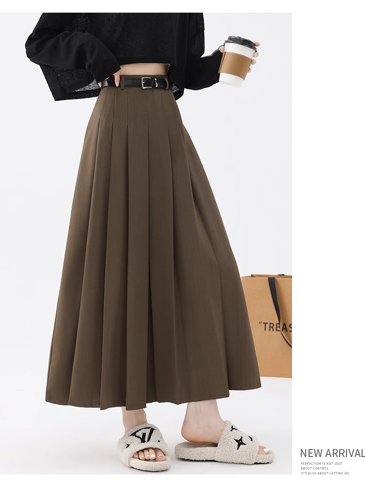 灰色半身裙女2025夏季新款高腰遮胯A字伞裙中长款春秋西装百褶裙详情26