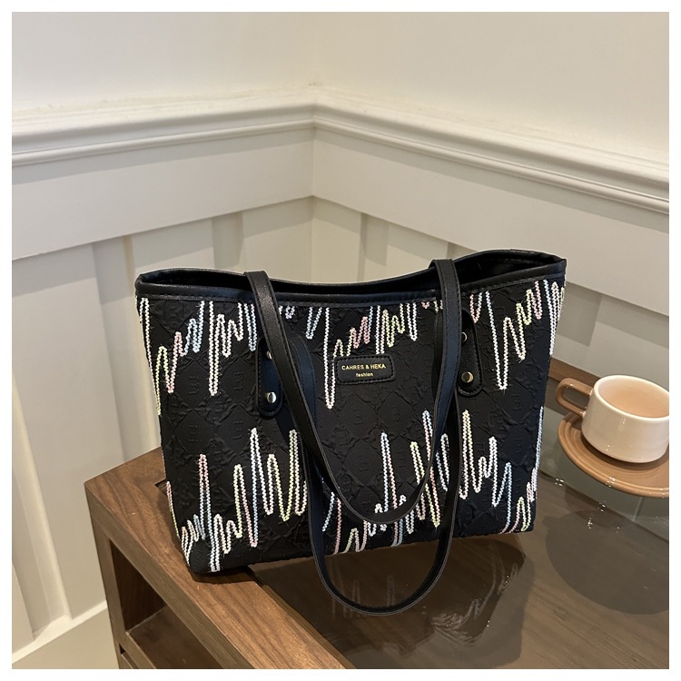 学生上课布袋包包女2024新款单肩腋下包条纹大容量通勤休闲托特包详情38