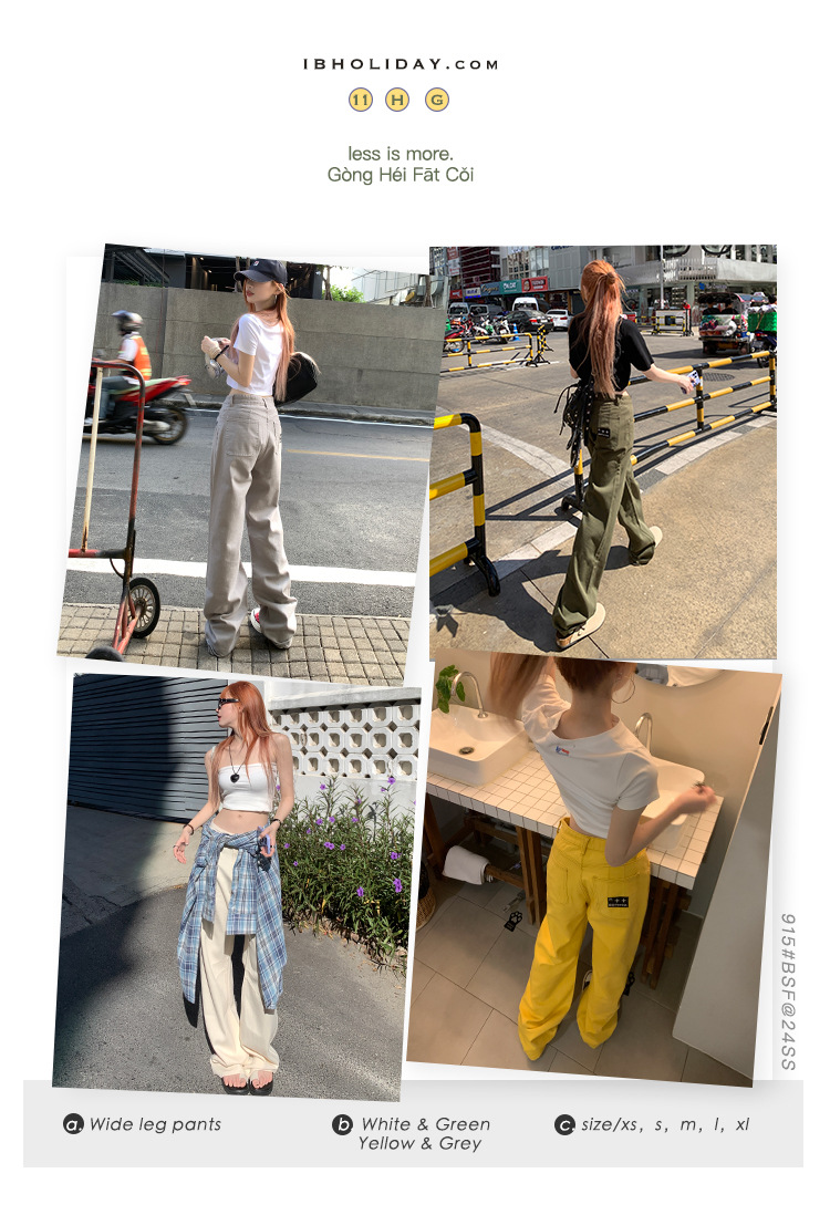 稚橘#刺绣标四色阔腿牛仔裤女高腰宽松显瘦个性时尚百搭拖地长裤详情3