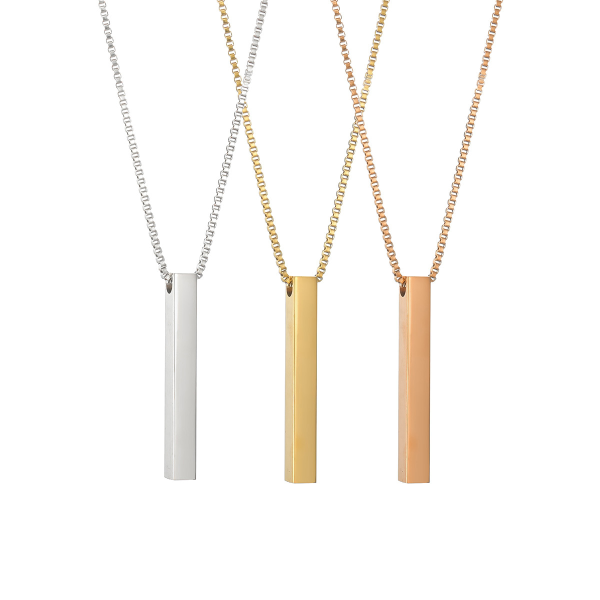 European and American popular accessories, personalized and trendy pendants, Amazon titanium steel simple smooth square column necklace pic 5