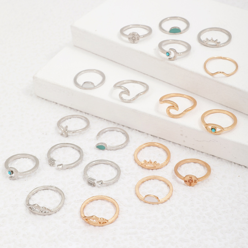 欧美新款套戒 复古太阳眼睛箭头月亮戒指套装 蓝宝石戒指十九件套详情6