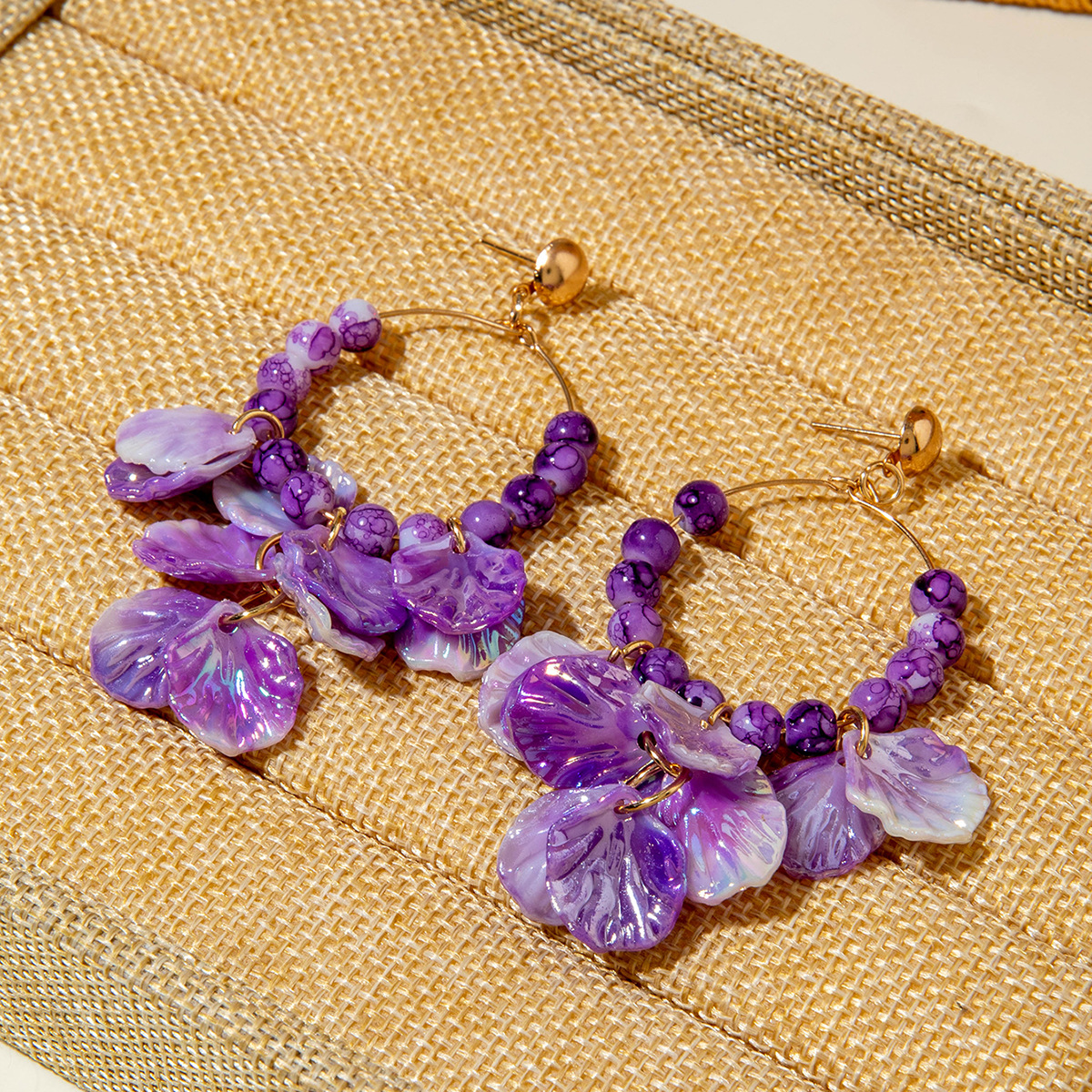 欧美跨境个性饰品紫色椭圆松石耳坠小众设计感玫瑰花朵耳环耳饰女详情39