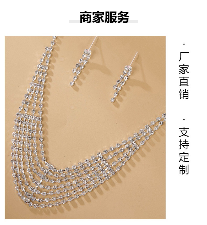 Cross border nupcial accesorio lady collar decoración moda banquete fiesta de boda elegante temperamento set collar pendientes pic 5