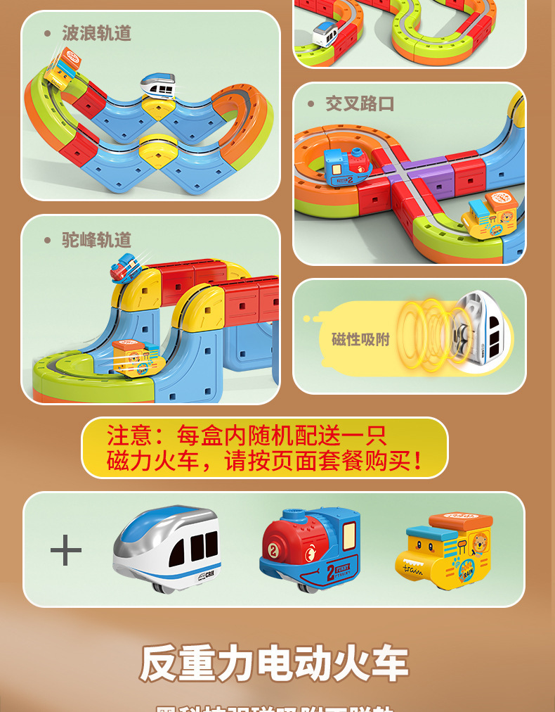 磁力百变电动小火车高铁磁吸立体轨道儿童益智DIY拼装积木轨道车跨境魔幻立方体磁力百变积木火车轨道车电动反重力儿童磁吸轨道详情3