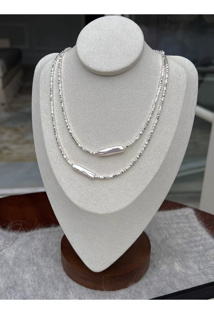 巴洛克异形淡水珍珠小银条珍珠项链镀银碎银子轻奢气质时尚锁骨链详情14