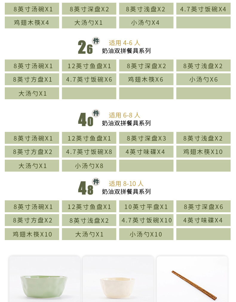 陶瓷碗碟套装家用礼品批发景德镇奶油风碗盘筷子组合餐具全套ins详情10