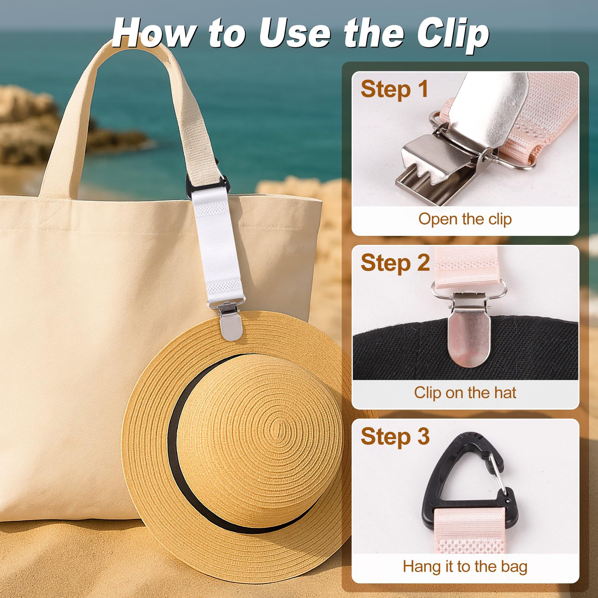 新款懒人旅行帽子夹户外背包行李收纳夹编织多用途草帽夹帽子配件详情5