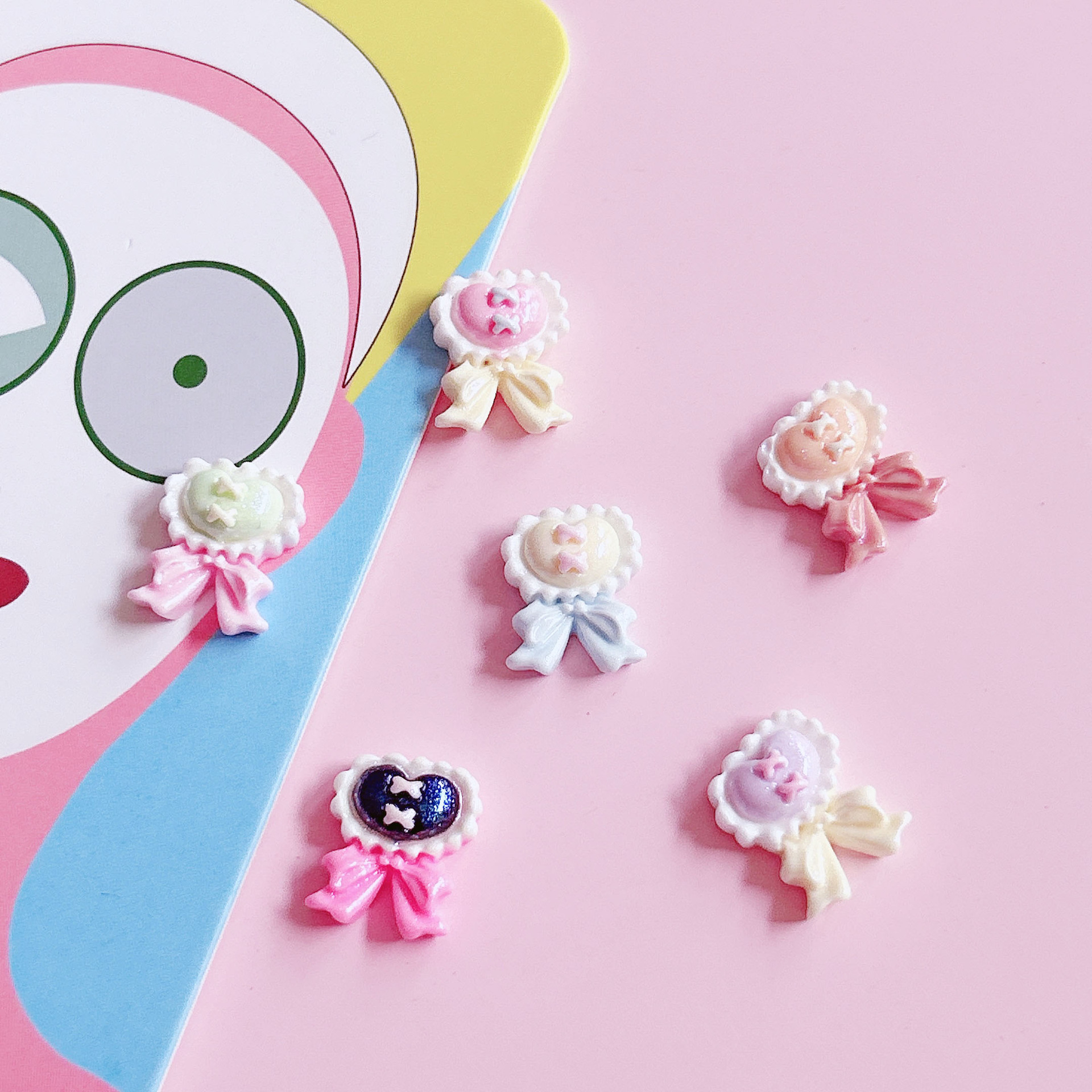 Special heart-shaped tie, bow, shiny accessory, hair accessory, diy cream phone case, handcrafted creative sticker pic 8