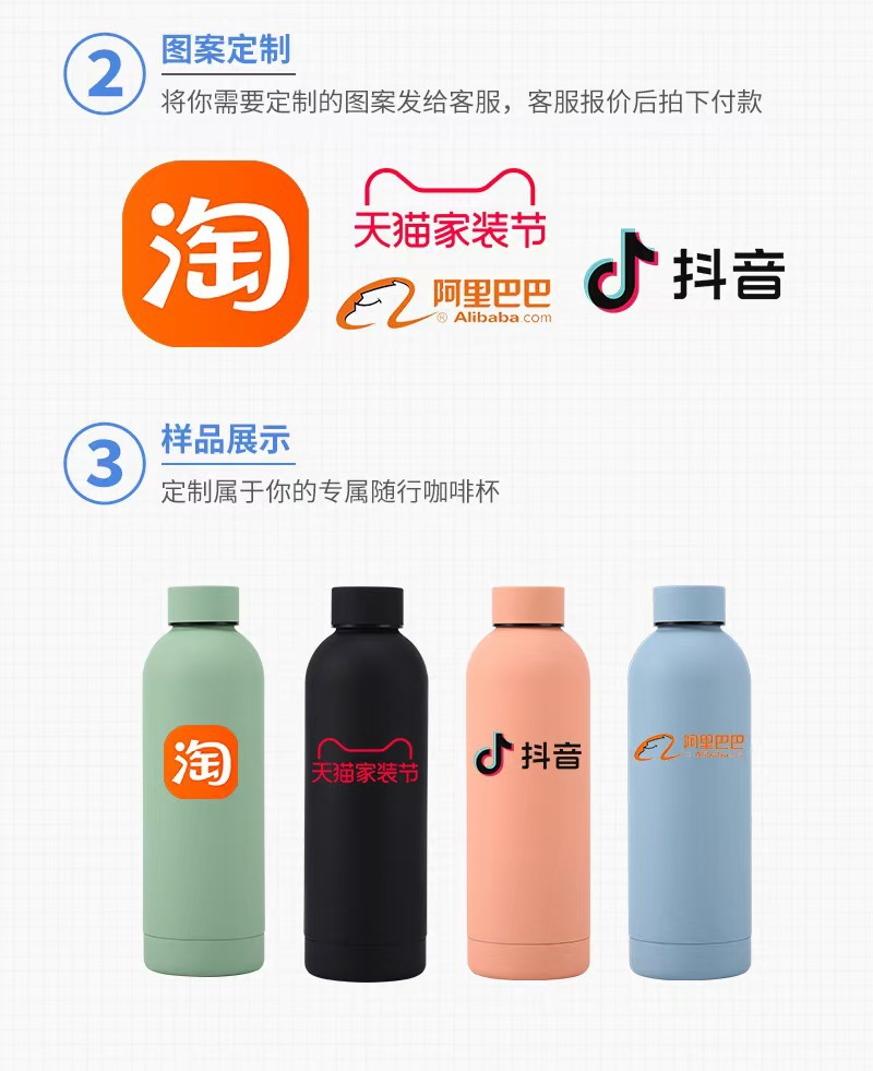 便携新款304不锈钢橡胶漆小口瓶磨砂户外运动保温杯冷水瓶批发详情1