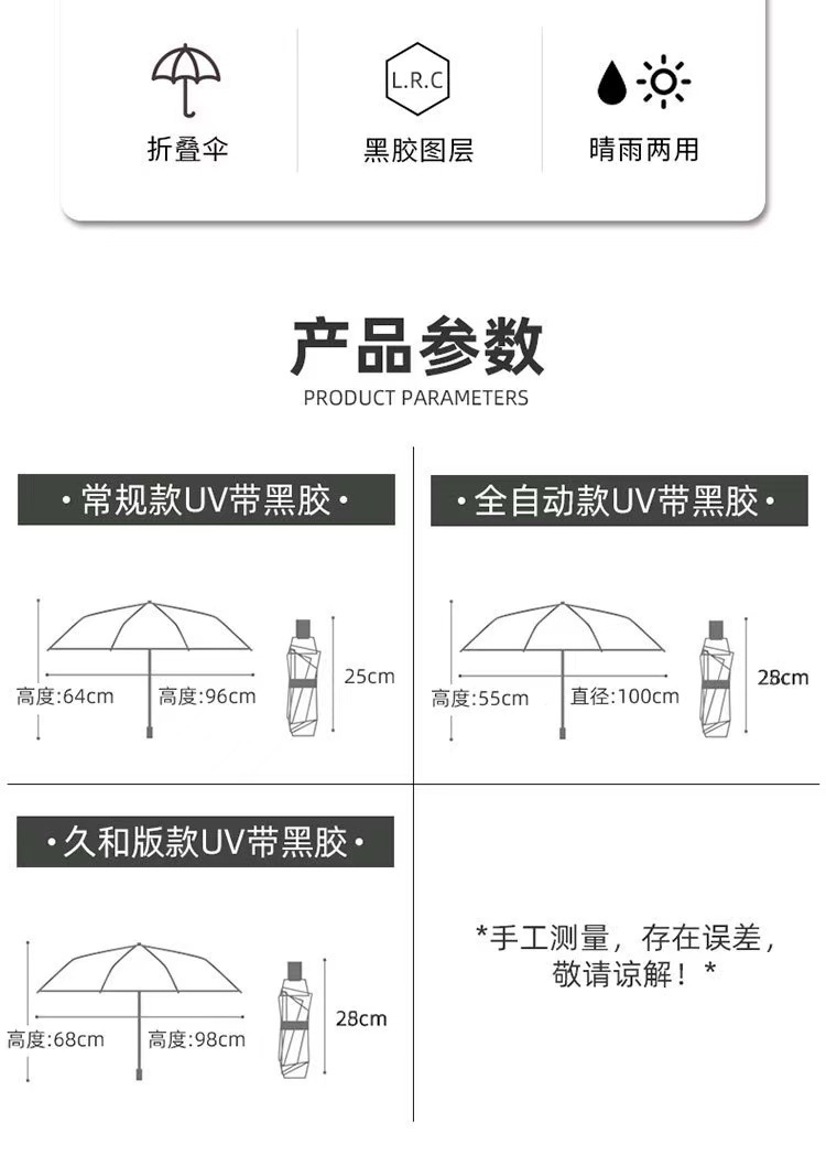 雨伞定制UV黑胶防晒晴雨伞女三折叠伞太阳伞批发广告伞定制LOGO详情4
