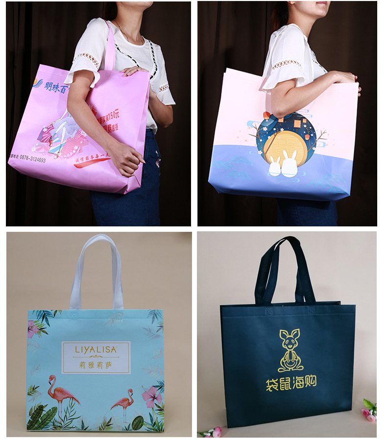 Customized eco-friendly non-woven fabric bags for clothing stores, thickened non-woven fabric handbags with film coating and logo printing pic 5