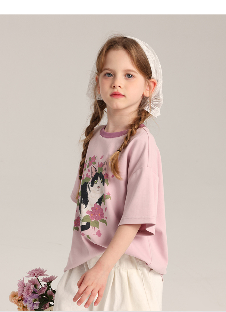 Pudding Haru Children's Cartoon Print short-sleeved T-shirt 2026 New Girls' Summer Dopamine round-neck base Layer pic 45