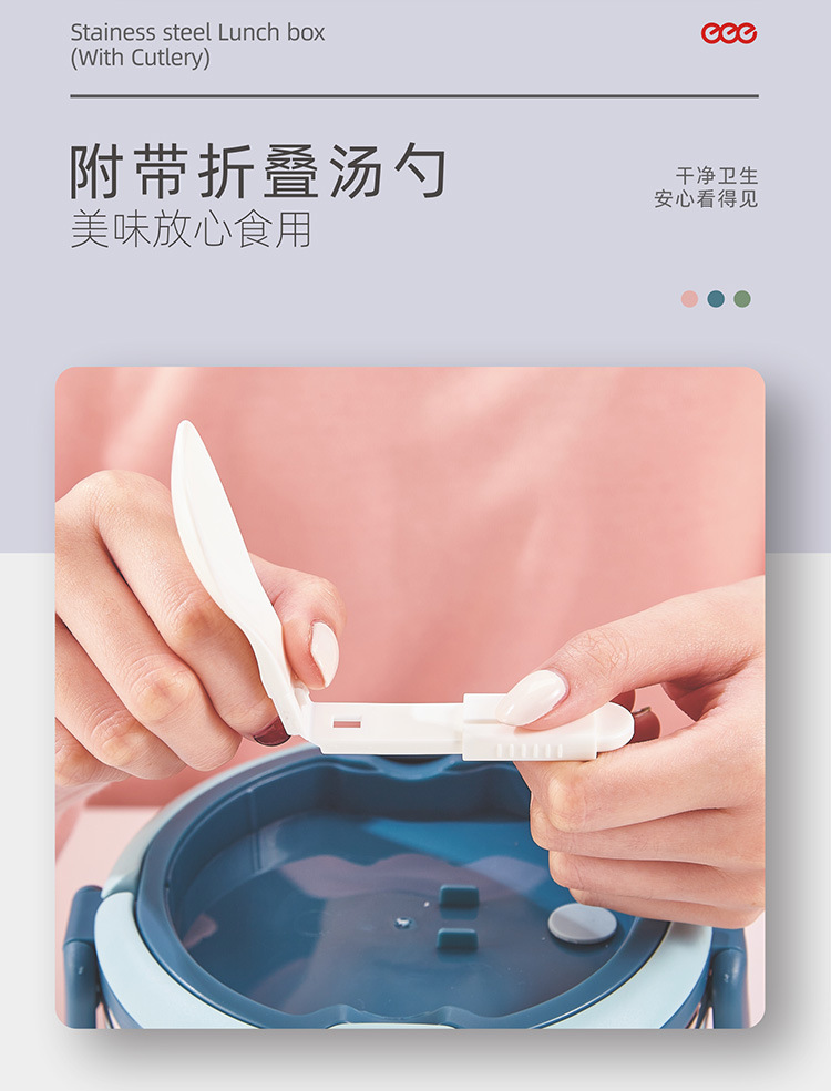 304不锈钢饭盒双层圆形密封餐盒手提便携带餐具上班族学生便当盒详情8
