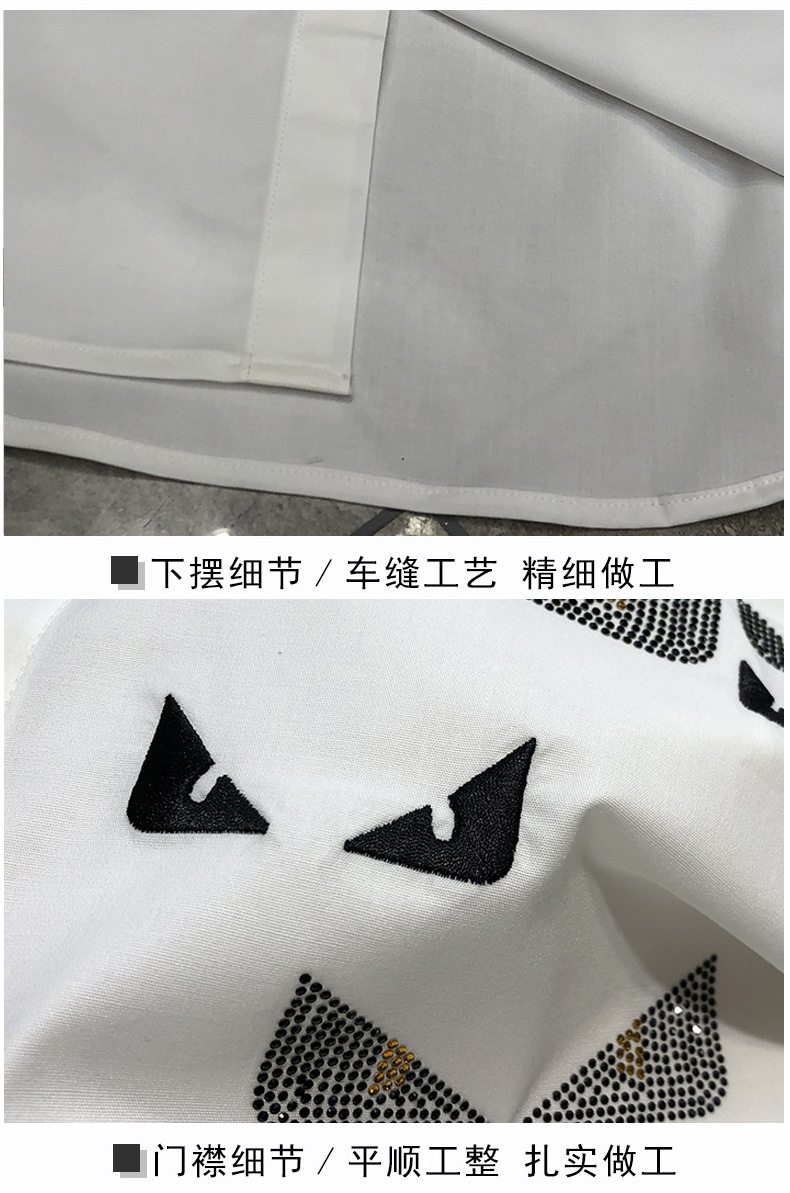 欧洲站刺绣白衬衫男士修身帅痞潮流轻奢高级感工装商务短袖衬衣详情8
