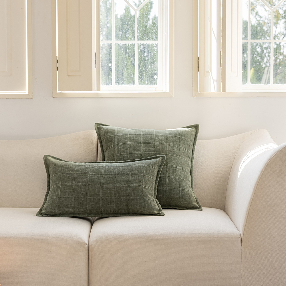 Cross-border minimalist style autumn and winter solid color polyester double-sided jacquard checkered home cushion Headboard sofa pillowcase pic 3