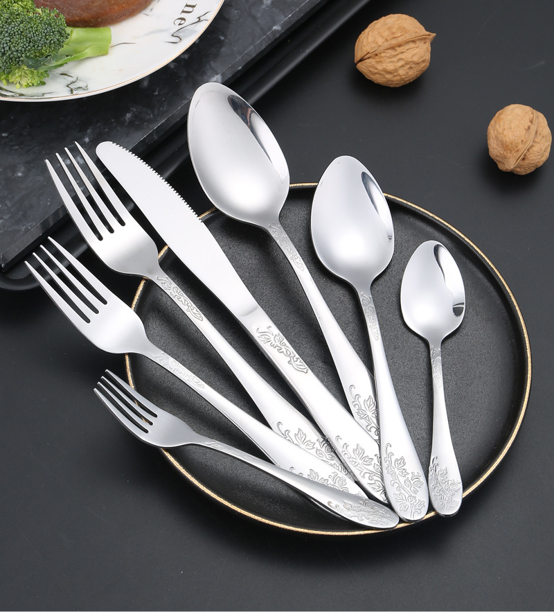Cross-border Amazon stainless steel knife, fork and spoon Western tableware, creative steak knife and fork, hotel supplies four-piece set pic 16