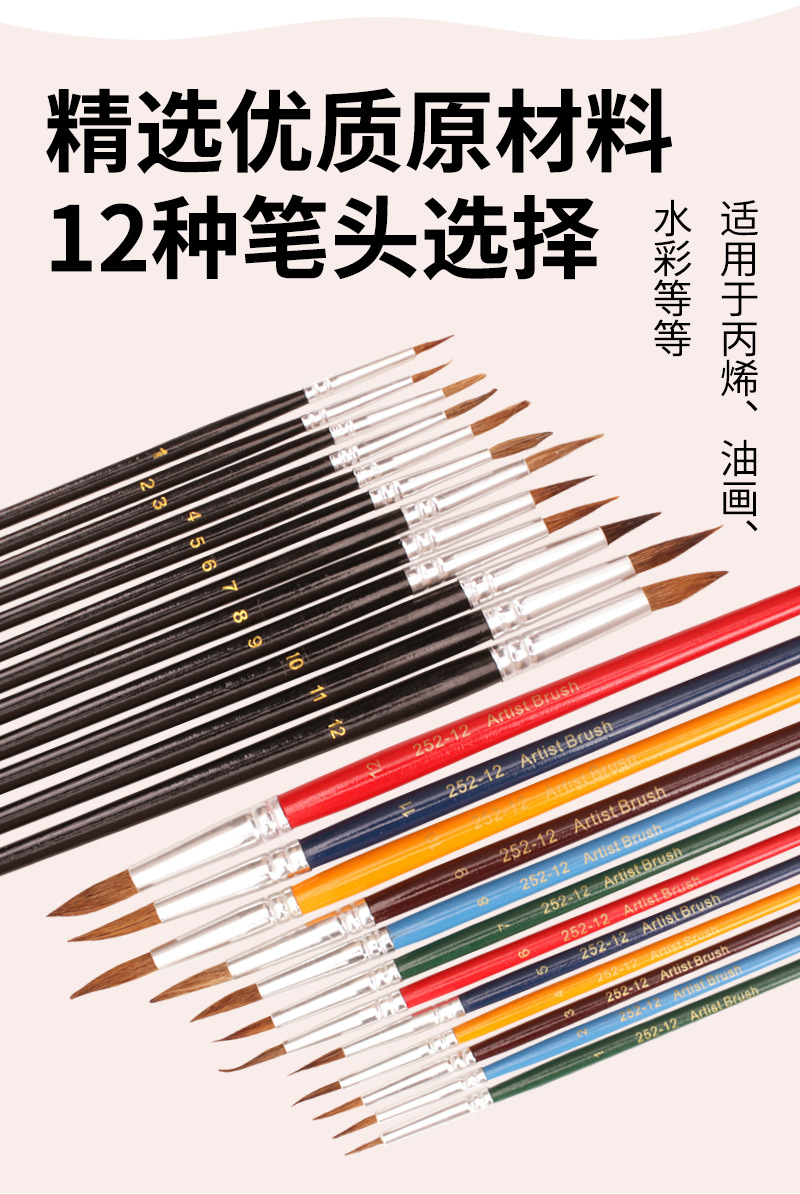 Cross-border 12 wool oil painting brushes, white wool acrylic brushes, art special painting outlining brushes, animal brushes pic 4