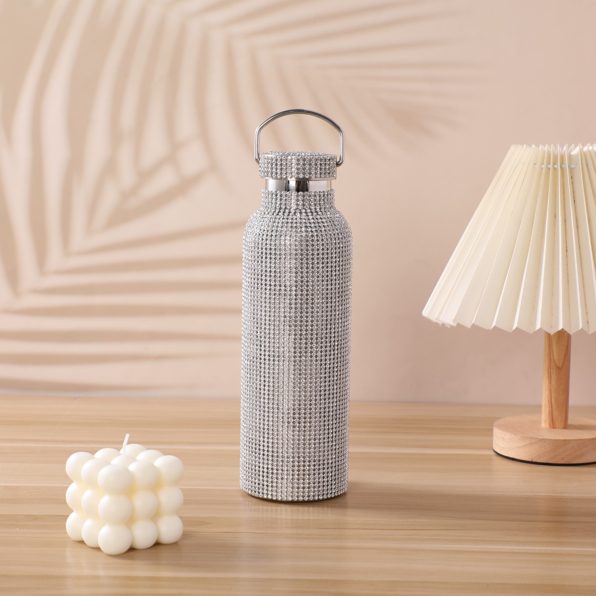 Cross-border 304 stainless steel double-layer insulated cup, outdoor portable with water diamond stickers, American large-mouth sports kettle, diamond-encrusted water cup pic 4